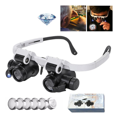 Lupa Con Luz Led,lentes Con Lupa,aumento 8x A 23x