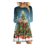 Vestido L Para Mujer Con Estampado De Árbol De Navidad, Mang