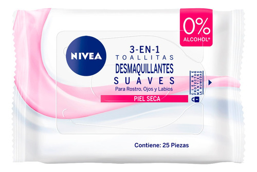 Desmaquillante Toallita Nivea Suaves 3 En 1 Para Piel Seca Por Unidad De 25