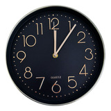 Reloj De Pared, Analógico 24 Cm, Diámetro, Pvc - 12987 Estructura Bronce Fondo Negro