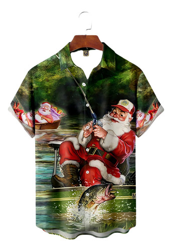 Camisa Hawaiana Unisex De Pesca De Papá Noel, Camisa De Play