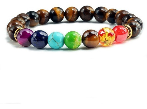 Pulsera Manilla Chakras Piedra Natural Ojo De Tigre Hombre