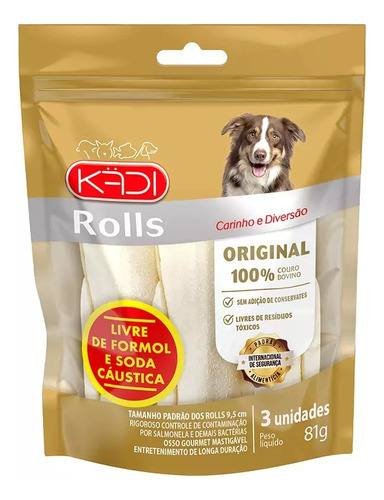 Osso Para Cães Kadi Rolls Sabor Natural 81gr Com 3 Und.