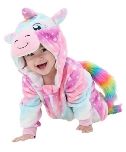 Pijama Polar Disfraz Unicornio Enterito Polar Bebés 0-6 Mes