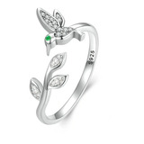 Anillo Ajustable Para Mujer Pájaro Colibrí Rama En Plata 925