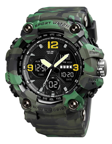 Reloj Militar Digital Burk 1742 Alarma Cronometro Luz ! Color De La Malla Verde Militar