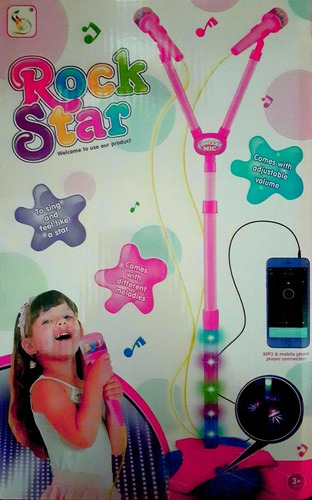 Microfono Karaoke Doble Pedestal Luces Mp3 Niños Juguete 