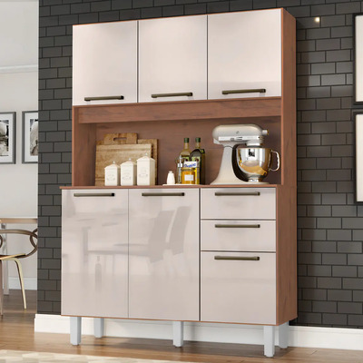 Armário de Cozinha Completa Pop Zanzini Nature\u002FOff White 6 Portas 2 Gavetas | Parcelamento sem juros