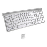 Teclado Sem Fio 2.4g Ultra Fino Compacto Prata Branca