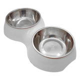 Comedero Perro Doble Antideslizante Mascotas Gato Bowl Acero Color Gris