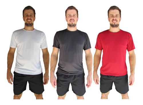 Kit 3 Camiseta Básica Dry Fit Piquet Com Poros Cor Sortidas