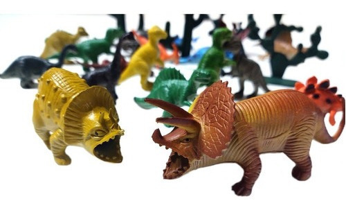 Kit Com 20 Dinossauro Borracha Miniatura Bichos Animais