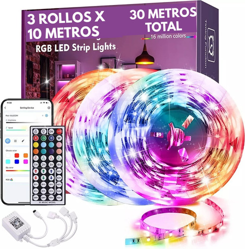 Cinta De Luz Led Rgb 30 Metros Tira Led + Control Bluetooth