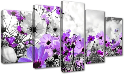 5 Cuadros Decorativos Flores Moradas Paisaje Arte Sala Hogar