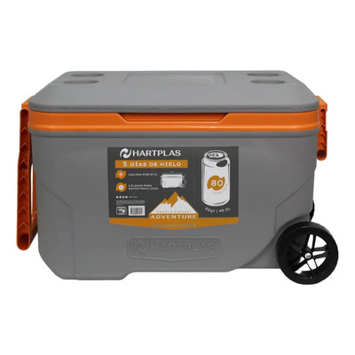 Refrigerador Hartplas Everest Adventure 80 latas con ruedas color gris-naranja | Meses sin interés