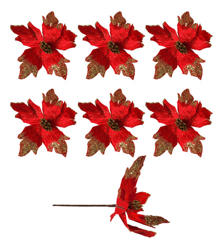 Adorno Navidad Rama Pick Flor Simple Con Brillo Navideño X6u