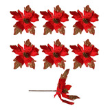 Adorno Navidad Rama Pick Flor Simple Con Brillo Navideño X6u