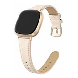 Pulseras De Piel Edimens Compatibles Con Fitbit Versa 3 Fi, Color Beige, 144 Mm De Ancho