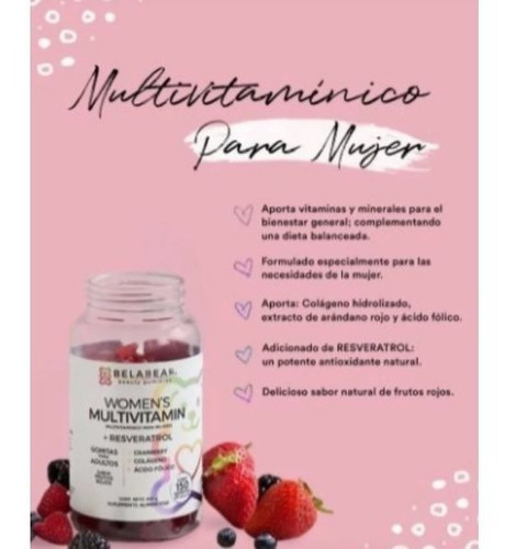 Belabear Multivitaminico P/mujeres 60pz Cereza Solanum Sabor Frutos Rojos