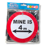 Cartel Redondo  Mine Us 4m  Size Adhesivo Vidrio Rojo Blanco