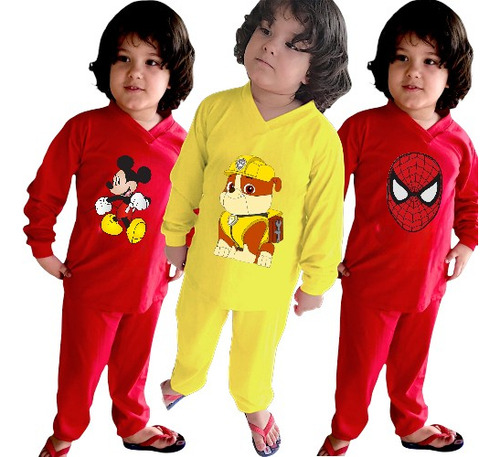 Kit 3 Pijama Manga Longa Calça Infantil Menino Masculino