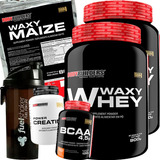 Kit 2x Whey 900g+ Bcaa + Creatina + Waxy Maize + Shaker - Bb Sabor Chocolate