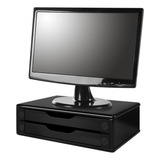 Suporte Monitor Mesa Madeira Duplo Black 2 Gavetas C/nfe