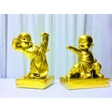 Estátuas De Buda Dupla De Monges Kung Fu Lutando Enfeite Zen