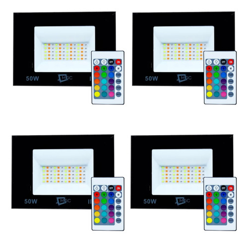 Kit 4 Refletor  50w Cromoterapia Rgb Controle Remoto Memória