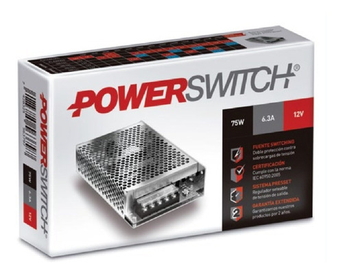 Fuente Tiras Led Powerswitch 12v 6.3a 75w Gabinete Metálico