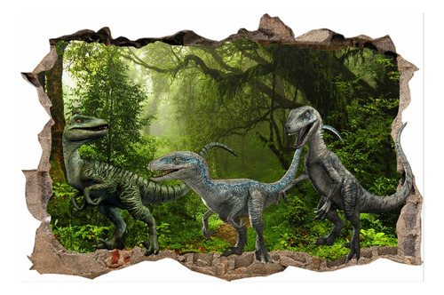 Vinilos Efecto 3d Hueco Pared Velociraptors - 1.50m X 1m