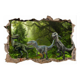 Vinilos Efecto 3d Hueco Pared Velociraptors - 1.50m X 1m