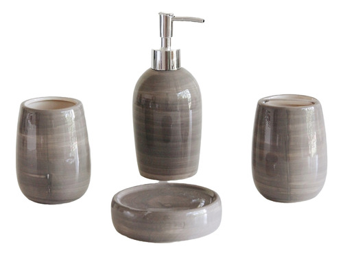 Set De Baño 4 Piezas Ceramica Marron Veteado