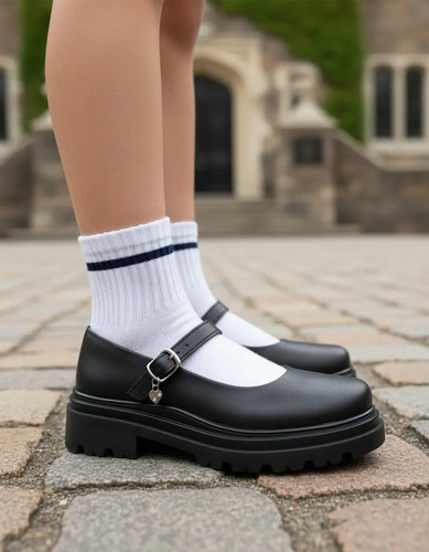 Zapato Escolar Niña Choclo Tacon Plataforma Hebilla Negro | Meses sin interés