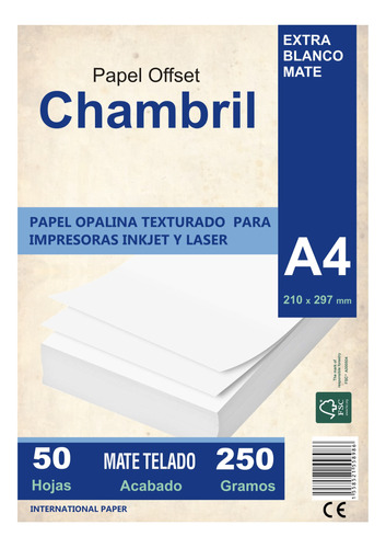 Papel Telado A4 240gr. X50 Hjs Opalina Cartulina Chambril