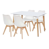 Mesa Eames 1.20x0.80 Blanca + 4 Sillas Tulip Tapizado