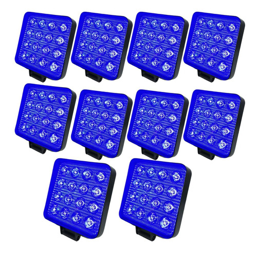 Kit 10 Refletor Holofote Luminaria Jardim 16 Led 12x24v Azul