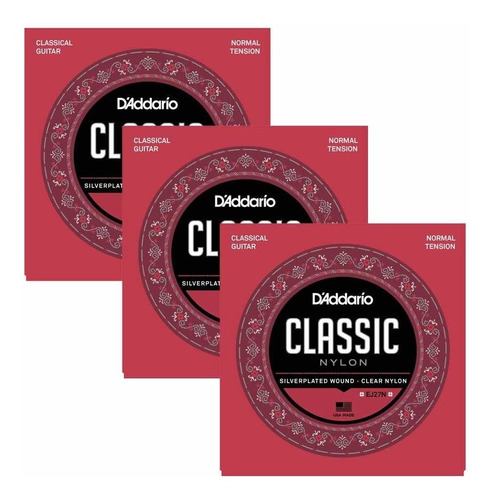 Cuerdas De Guitarra Nylon Daddario Clasicc Ej27 Pack De 3