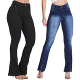 Kit 2 Calça Jeans Feminina Flare Empina Bumbum P/ Baixinhas