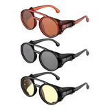 3 Pares De Anteojos De Sol Retro Redondas Steampunk Con Ropa