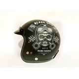 Casco Abierto Para Moto Talla L Color Negro Gdr Jet Calavera