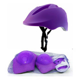 Kit Casco Infantil Para Patines Bicicleta Skate Color Casco Pilar Violeta Talla Unitalla