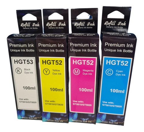 4 Tintas Gt51 Gt52 Genéricas Imp Hp Tank455 Tank615 Tank418