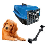 Kit Caixa Transporte Pet N4 Grande Azul + Corda Trança Dog