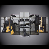 Quadros Decorativo Guitarra E Bateria   Mosaico 5 Peças