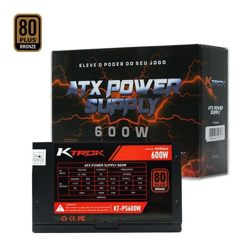 Fonte Gamer Ktrok 600w Real Dual Cpu 80 Plus Bronze