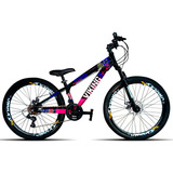 Mountain Bike Vikingx Tuff 25 Aro 26 13.5  21v Freios De Disco Mecânico Câmbios Shimano Cor Preto/rosa