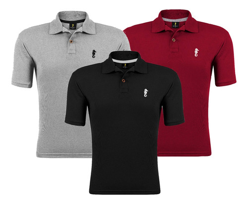 Kit Com 3 Camisa Gola Polo Marine Em Malha Piquet Camiseta