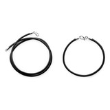 Kit Colar E Pulseira Masculina Feminina Couro 3mm Prata 925 