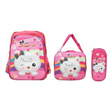 Mochila Lonchera Lapicera Gatito Sweet Cat 3d Rosa Primaria Ll23bpm059 Lluvia